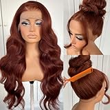 MITIMES 360 Glueless Reddish Brown Lace Front Wigs Pre-Plucked Red Brown Body Wave HD Lace Front Wig Synthetic Wear And Go Glueless Wig
