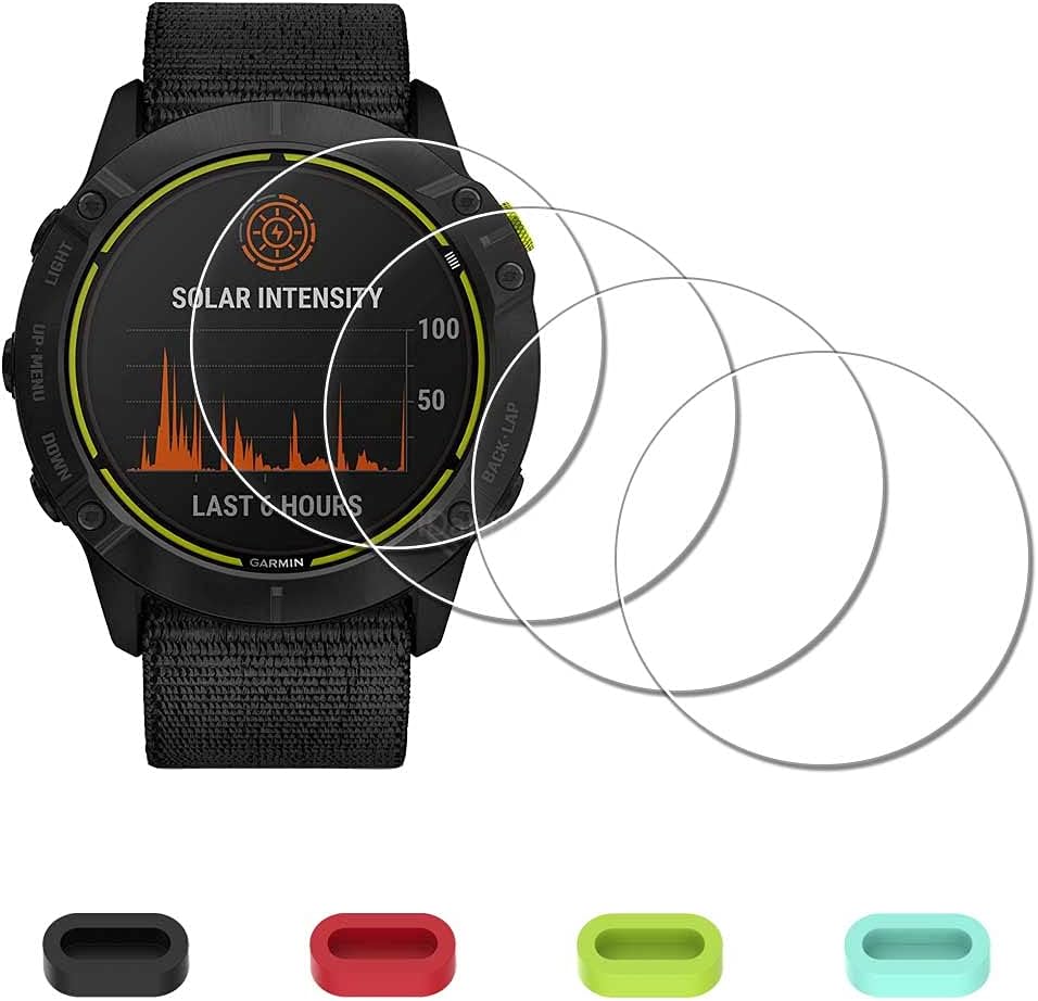 [4Pcs Screen Protector for Garmin Enduro Ultraperformance Multisport GPS +[4Pcs] Silicone Anti-dust Plugs,Tempered Glass,9H Hardness,Anti-Scratch,Anti-Bubble,Easy Installation