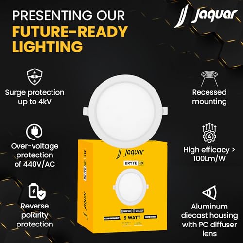Image of Jaquar 9W Bryte Slim Downlight Cool White with Aluminum Housing-Built-in Driver | High Lumens | Slim Design | 2-Year Warranty | Easy and Quick Installation | Pack of 2