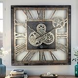 ImprovingLife The Gears Clock 24'' Inch Square Real Moving Gear Wall Clock Vintage Industrial Oversized Rustic Farmhouse (Vintage Black)