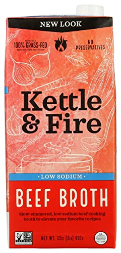 Kettle and Fire Organic Low Sodium Cooking Beef Broth, USDA Organic, Gluten Free, Preservatives Free, 32 Ounce (Pack of 6)