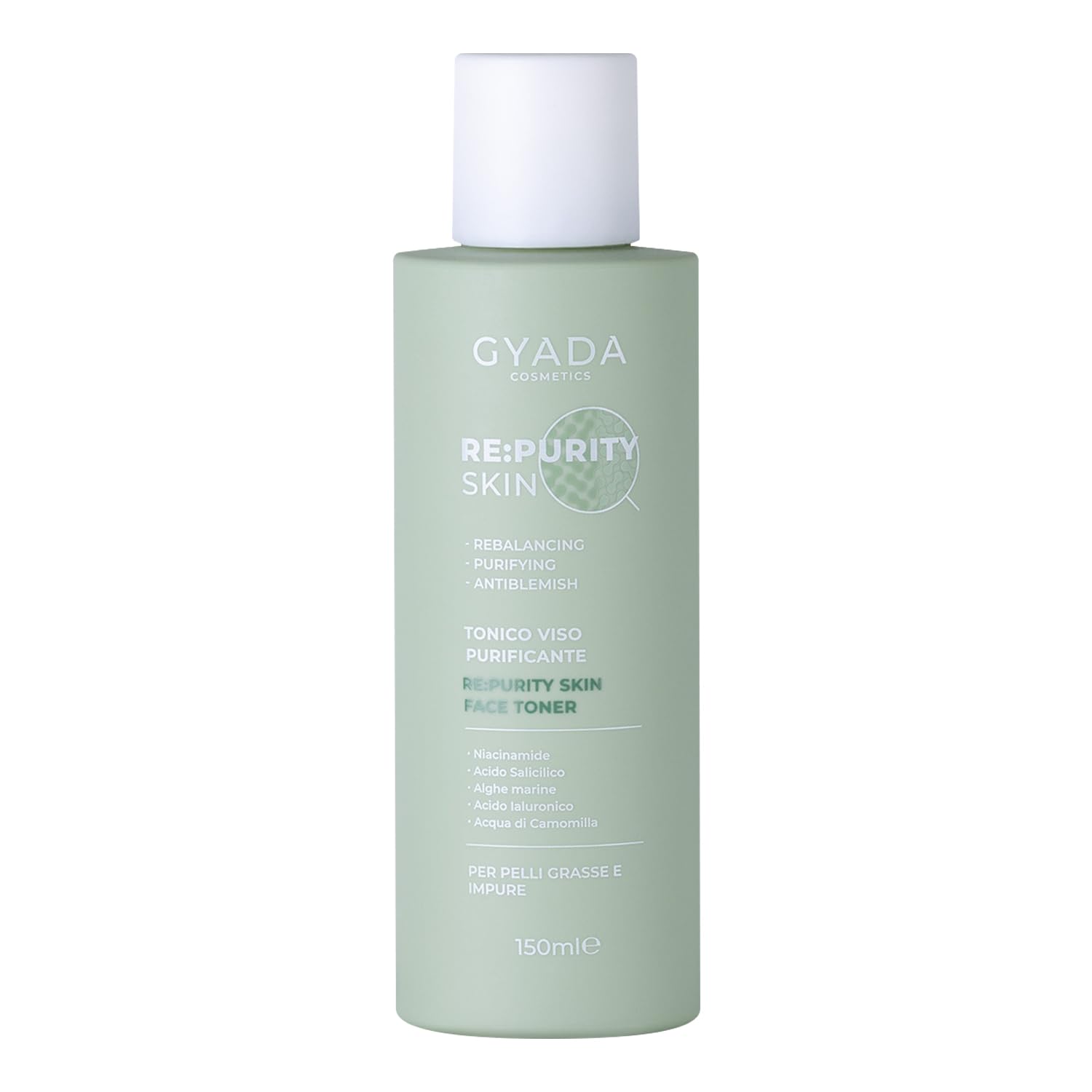GYADA COSMETICS, Re:Purityskin Face Toner Tonico Viso Purificante, Per Pelli Grasse, Impure, Miste e a Tendenza Acneica, Contrasta le Imperfezioni, Acido Ialuronico