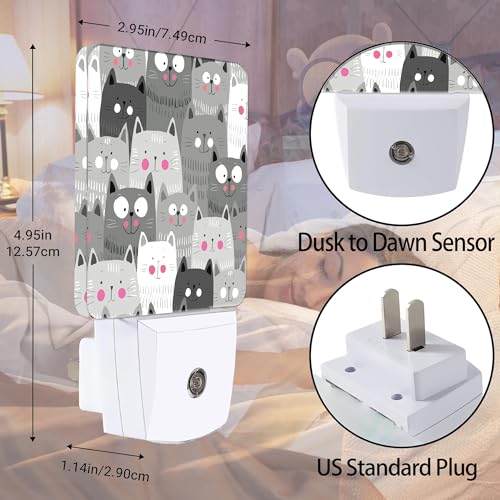 Image of Gray Cartoon Cat Night Light Plug in Wall Lamp Smart Dusk to Dawn Sensor for Home Decorative, Kids Room Bedroom Bathroom Kitchen Hallway Gifts