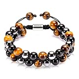 OAHERAS Triple Protection Crystal Bracelet Spiritual Healing for Men and Women Natural Tiger Eye Bla