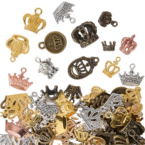 SOFPLATE 1 caja de 100G de Mini Amuletos de Corona, Pequeños Amuletos de Baratija de Metal Tibetano Vintage de la Reina Del Reino Unido, Aleación Tibetana Antigua, Colgante de Eslabones, Accesorios pa