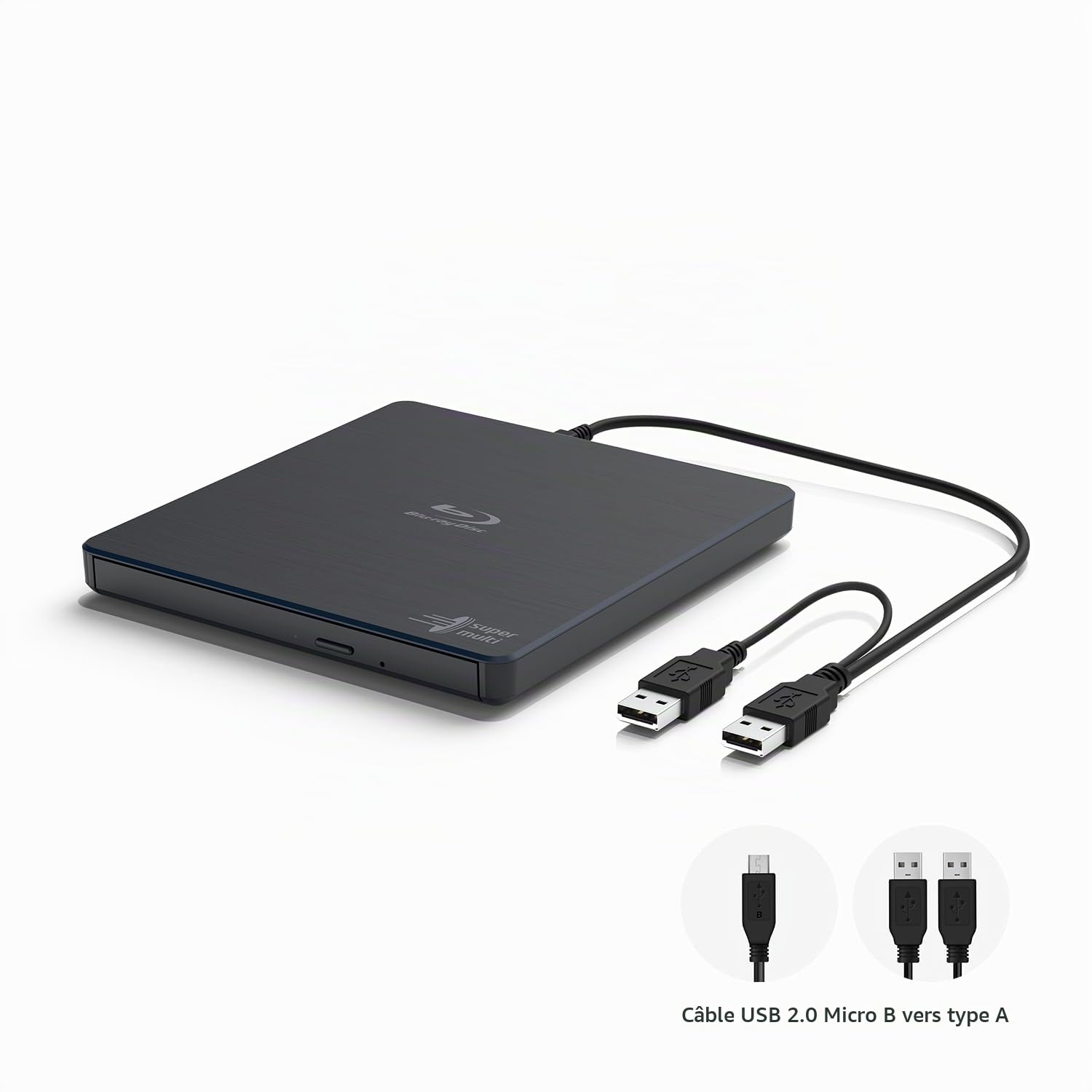 Hitachi LG Lecteur Externe Blu-Ray | Graveur Lecteur Blu-Ray/DVD+/-RW | Portable USB 2.0 Type A, Type C | Compatible avec Windows, Mac, Linux (BP55, Noir)