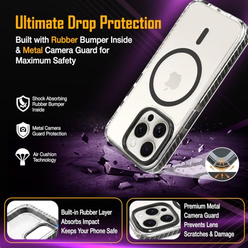Image of Zapcase Crystal Clear Back case for iPhone 15 Pro | PC Back | TPU Bumper with Inner Rubber Grip | Metal Camera Guard Bezel | Metal Buttons | Scratch Resistant Cover | 2 Layer Edge Protection | Black