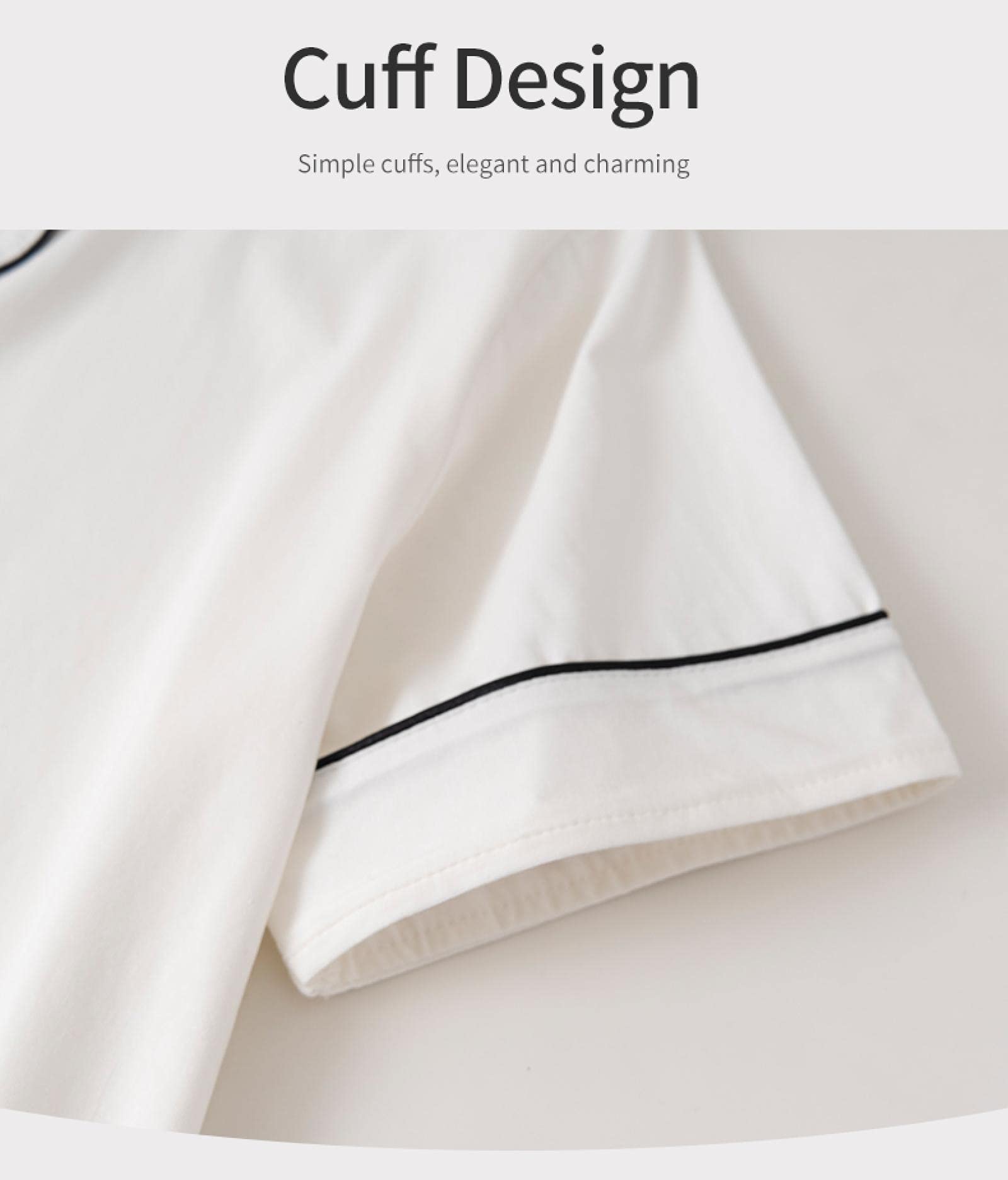 Un Pijama Cómodo Pijamas De Mujer Pijamas De Mujer Pijamas De Mujer Conjunto De Pijamas De Algodón 100% De Manga Corta Pijama De Dormir Cuna Pura,White-XXL
