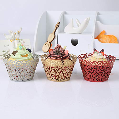 Mollensiuer 50 Pcs Rose Lace Cupcake Wrappers Holders Lace Filigree Wedding Cupcake Wrapper Baking Cake Cups Wraps For Wedding Party Birthday Cake Decoration Supplies thumb #2