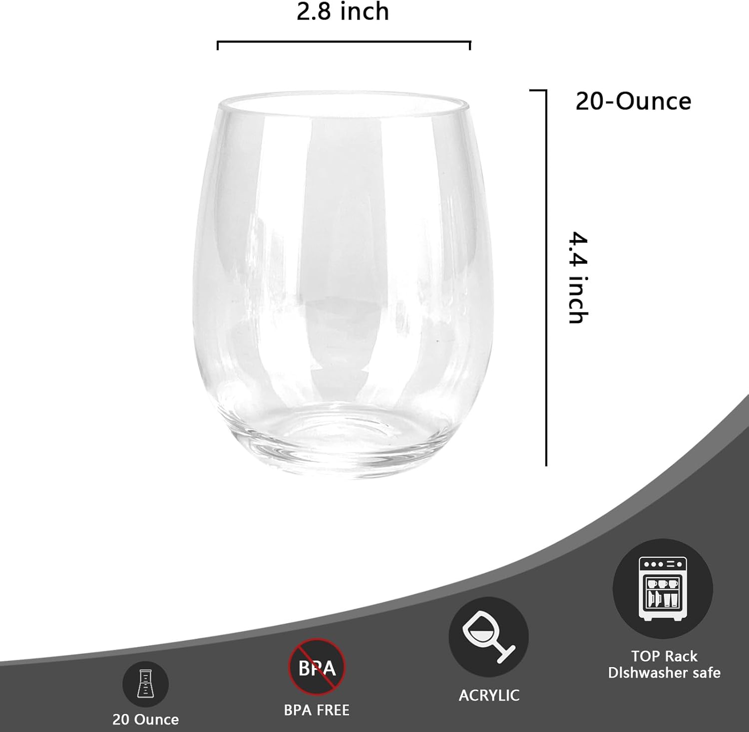 Set of 6 Acrylic Wine Glasses, 20-ounce Plastic Tumbler for Party Use,BPA Free,Dishwasher Safe (Clear color) - Image 3