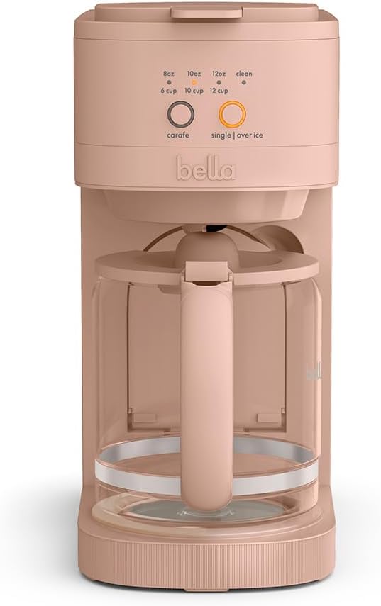 BELLA VersaBrew 2-in1 Coffee Maker, K-Cup compatible, Brew 3 Sizes Carafes & Single Serve Cups, Dishwasher Safe Reusable Filter & Filter Holder, Iced Coffee Function, 60oz Tank, Blossom