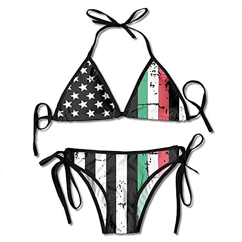 AmyNovelty Bikini,Bikini con Estampado De Bandera De Línea Delgada Italiano Americano Conjunto...