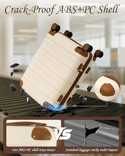 TAKUMI Luggage Sets 5 Piece Lightweight Carry On luggage with Duffel Bag ABS+PC Hardshell Suitcases with YKK zippers Double Spinner Wheels Travel Luggage with TSA Lock(WHITE BROWN, 5 PIECE SET)3