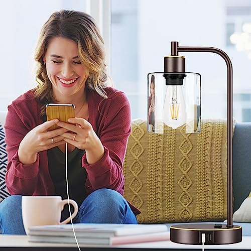 Nintiue BT202108 Industrial Touch Table Lamps Set Of 2 - Bedside Lamps With 2 Usb Ports & Ac Outlet, 3-Way Dimmable Nightstand Desk Lamp For Bedroom Living Room thumb #5