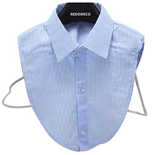 REDODECO Fake Collar Detachable Dickey Faux Blouse False Collar Half Shirts for Girls Women Female (Striped Blue)