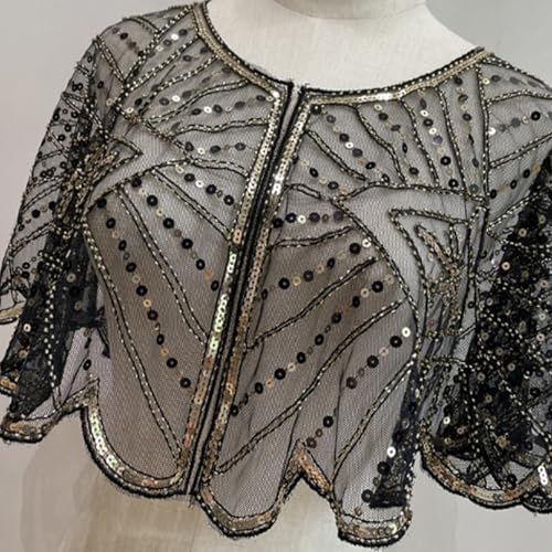 Vintage Lace Beaded Shawl, Women's 1920s Shawl Sequin Lace Beaded Flapper Wraps, for Evening Dresses and Wedding2