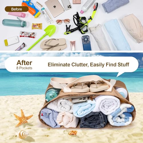 Waterproof Beach Bag for Women - Sandproof Tote for Travel, School, Carry-on - 8 Pocket Shoulder Purse4