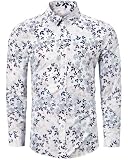 Picture of TUNEVUSE Mens Long Sleeve Floral Dress Shirt Flower Pattern Print Button Down Shirts Cotton White 3X-Large
