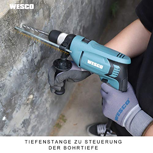 WESCO AC Bohrmaschine Bohrhammer Bohrhämmer Schlagbohrmaschine Schlagbohrschrauber Beton Bohrer Bohrschrauber 750W Hammer Drill mit Tiefenanschlag Bohrleistung in Beton 16mm Sicher Kupplung universell – Bild 4
