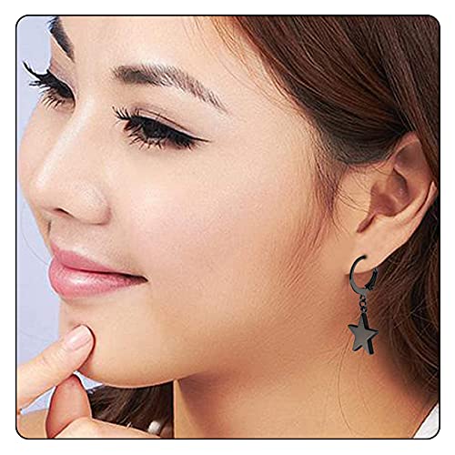Fusamk Punk Stainless Steel Huggie Hinged Earrings Star Dangle Drop Earrings #TOP5