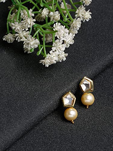 Ruby Raang Women's Mixed Metal Artificial Kundan Earrings - Traditional Jewellery Set for Women (Gold) - Image 3 thumbnail