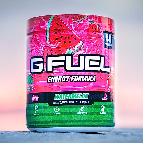 Image of G Fuel Watermelon Energy Drink Powder, Pre Workout Caffeine Mix for Gaming, Sugar Free Focus Amino, Vitamin + Antioxidants, 9.9oz (Watermelon, 40 Servings)