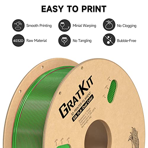 Image of Gratkit Silk Dual Color PLA Filament, Coextrusion PLA Filament 1.75mm, + /-0.03mm, 1KG /Roll, Silk PLA Red & Green