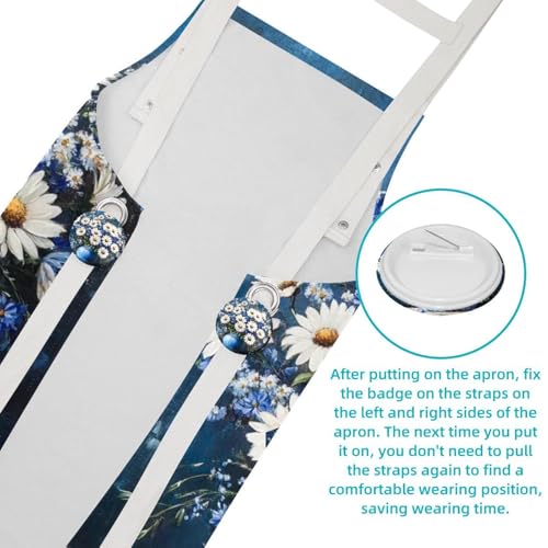 Tablier de cuisine motif marguerites bleues et blanches lot de 2 ajustable - 5