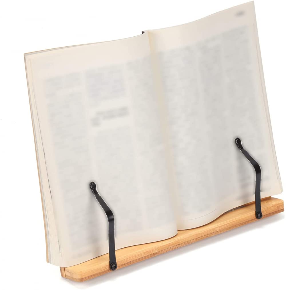 Soporte De Libro De Bambú Soporte De Libro De 340 * 240 Mm Soporte De Libro De Cocina De Recetas De Bambú Ajustable Soporte Con 2 Soportes De Página De Metal.