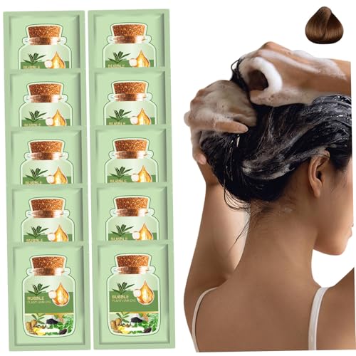 10 tintes naturales para el cabello con herramientas, 1.0 fl oz, champú de tinte para el cabello con burbujas botánicas naturales y seguros con extractos de plantas para mujeres y niñas, marrón ca.
