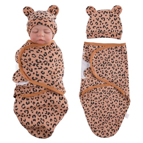 BABESIDE Reborn Baby Doll Accessories Clothes - Swaddle Blanket with Leopard Print and Hat for 17-24" Baby Doll, Pretend Play Gift for Kids