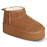 WICDIC Platform Mini Boot For Women Short Ankle Boot Fur Fleece Lined Sneakers Classic Ultra Snow Platform Anti-Slip Boot For Outdoor, Brown, 7 Wide Women/6 Wide Men