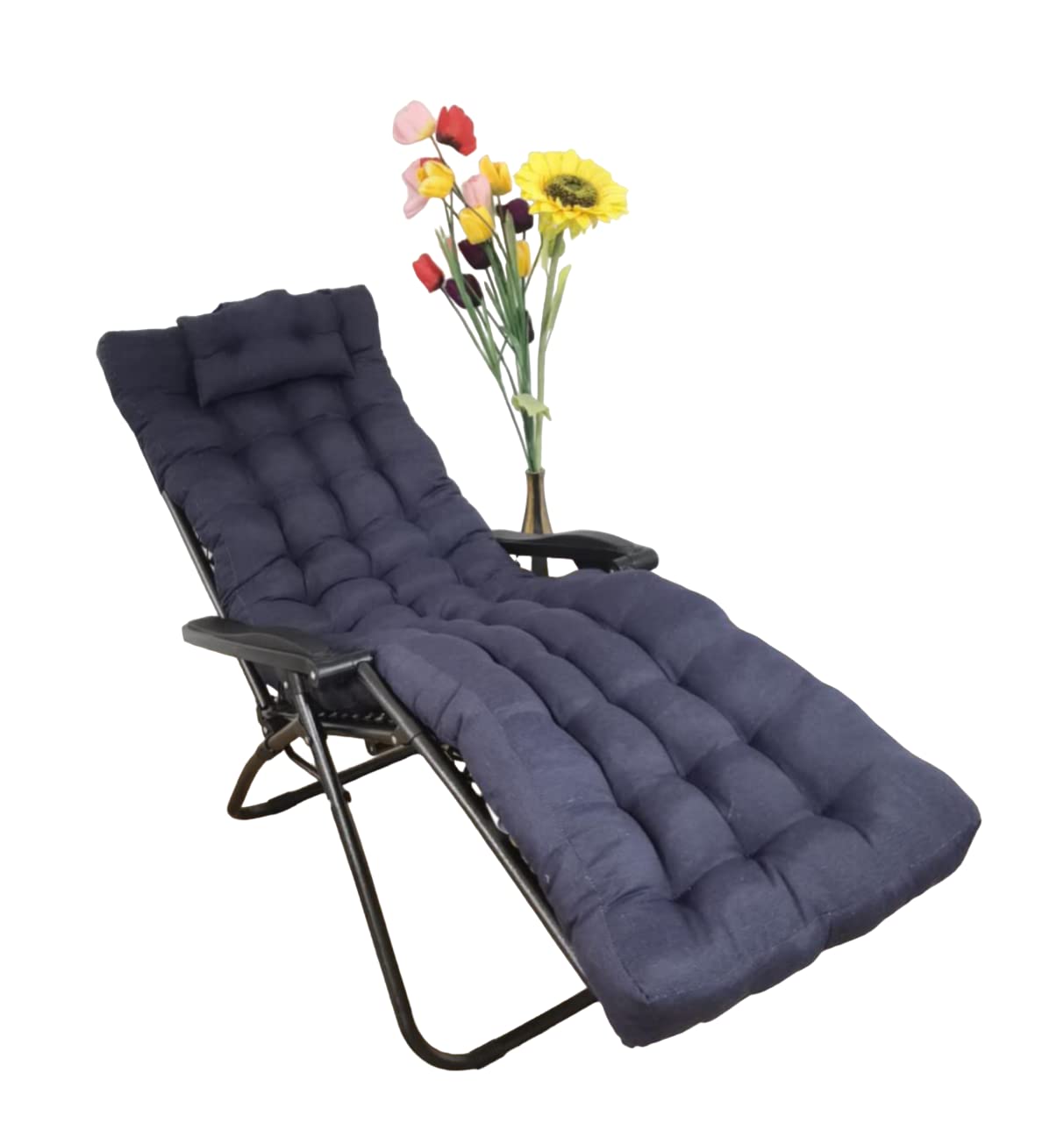 Cojín Tumbona 180x55x6cm Reclinable con Almohada Reposacabeza, Colores Lisos. Colchoneta Tumbona Exterior con Relleno de Fibra Hueca. (Gris Oscuro)