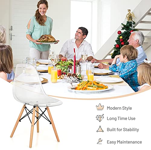 Moccha Dining Chairs Set Of 4, Dining Side Chairs W/Beech Wood Legs In Clear, Modern Mid Century Transparent Dining Dsw Chairs For Kitchen, Living Room #TOP3