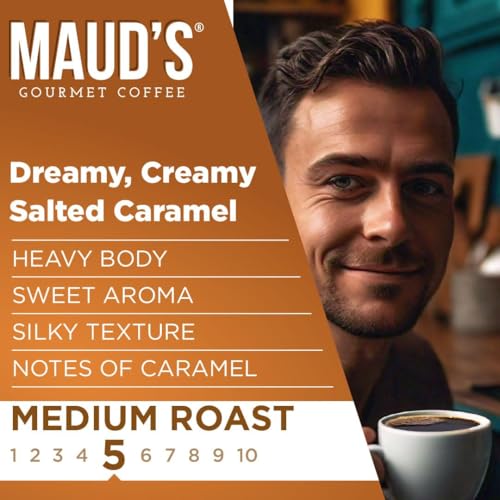 Image of Maud's Salted Caramel Flavored Coffee Pods, 50ct | Medium Roast Flavored Coffee in Single Serve Pods - Compatible with Keurig Coffee Makers