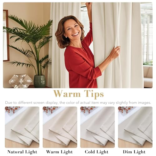 Image of H.VERSAILTEX Back Tab Curtains 90 Inch Long for Living Room, Rod Pocket Room Darkening Thermal Insulated Blackout Curtains, 52 x 90 Inch, Ivory, 2 Panels