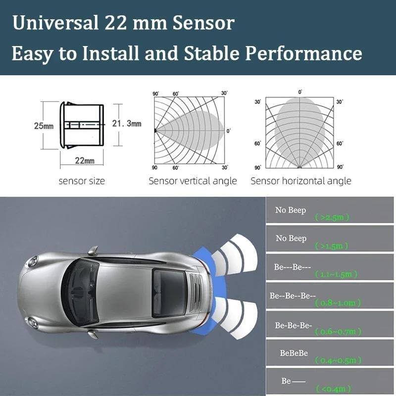 Sensores de aparcamiento Kit de sensor de aparcamiento para coche con monitor de marcha atrás Parktronic de 22 mm, 4 sensores, detector de radar, pantalla de retroiluminación, sensor de aparcamiento