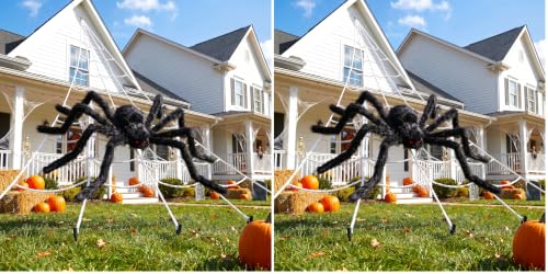 Image of Land Guard 236'' Big Spider Web Halloween Decor+70'' Huge Spider for Roof with Triangular Big Web for on House Outside and Inside (Pack of 2)