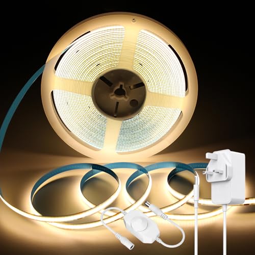 ShineBurky 10M COB LED Strip Lights, 3000K Warm White Cuttable Tape Lights with Plug