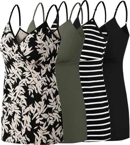 Image of SUIEK Cotton Maternity Nursing Tank Tops Breastfeeding Cami Sleep Shirt