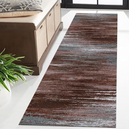 Tapis de couloir 80x350 cm marron et bleu au design abstrait moderne - 3