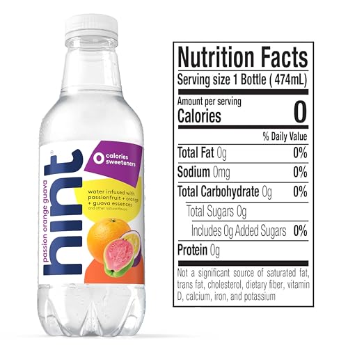 Image of Hint Fruit-Infused Bottled Water, Passionfruit Orange Guava - Sugar Free Flavored Water with Zero Calories, Naturally Flavored, and No Artificial Sweeteners - 16 Fl Oz (Pack of 12)