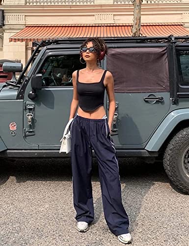 Women's Parachute Pants Cargo Trousers Elastic Waist Wide Leg Track Pants Y2k Clothing4