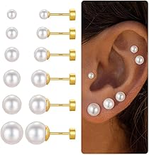 TINGN 6 Paar Ohrstecker Silber 925 für Damen Herren Klein Flatback Ohrstecker Piercing CZ/Perlen/Runde Kugelschraube Flat Back Knorpel Ohrringe Set