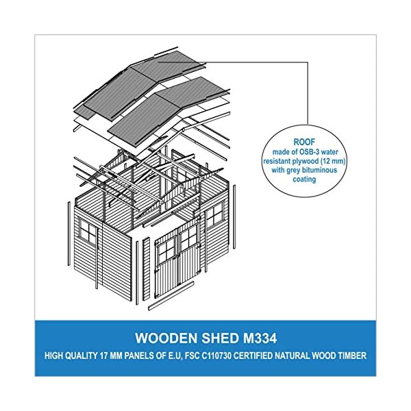 TIMBELA M334 Gartenhaus Holz mit Fenstern - Geräteschuppen Holz H226x318x220 cm/6 m² - Gerätehaus Gartenhütte… – Bild 7