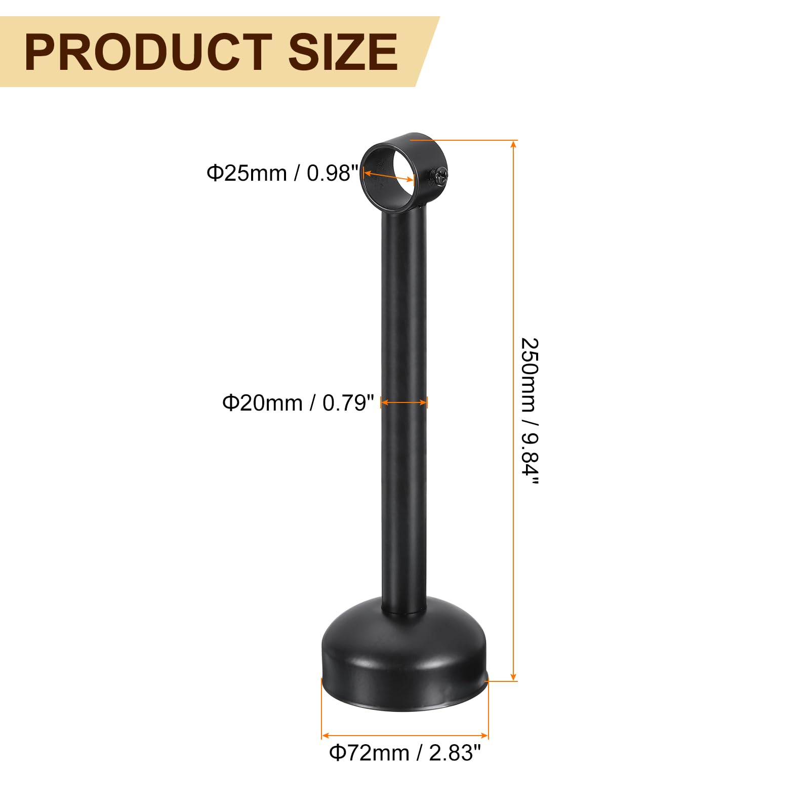 QUARKZMAN 4 Set Support Tringle Rideau Montage Plafond, Adapté Tuyau 25mm/0.98" Longueur 250mm/9.84" Crochets Tringle Rideau Acier Inoxydable Murs Placard Tuyau pour Rideau, Noir