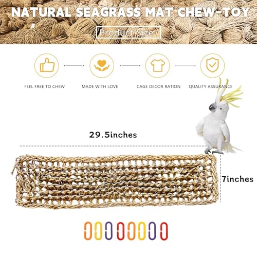 Image of 2Pcs Bird Seagrass Mat 30 x 7 inch Natural Grass Woven Net Hammock with Hooks Climbing Rope Ladder Chew Toys Hanging on Parrot Cage for Lovebird Pigeon Cockatiel Conure Budgie Cockatoo