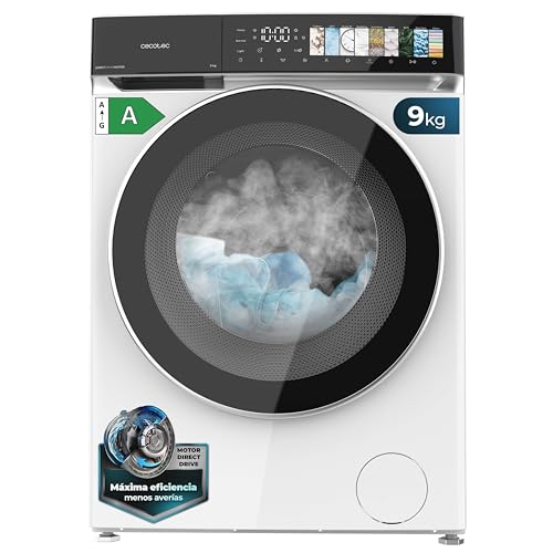 Cecotec Lavatrice 9 Kg Carica Frontale Bolero DressCode 9970 Direct Drive. Motore Direct Drive, 1400RPM, 11 Programmi, SchermoFullColor, Porta XXL, Funzione Vapore, Luce Interna, Stop&Go, Bianco