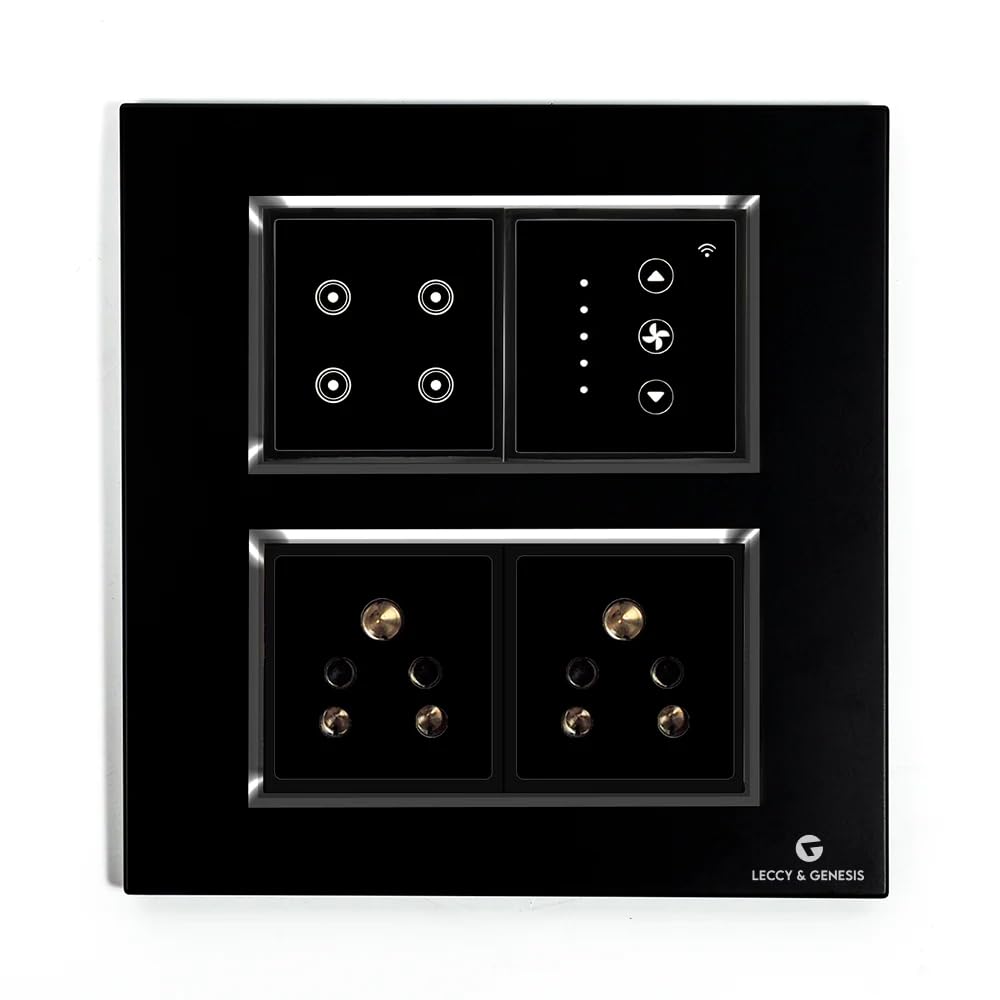 L&G 8 Modular Smart Switch Board | 2 Smart Switch Control, 1 Smart Fan Regulator, 2 Socket (Size: 8M Square- 154 x 160 x 45 mm)