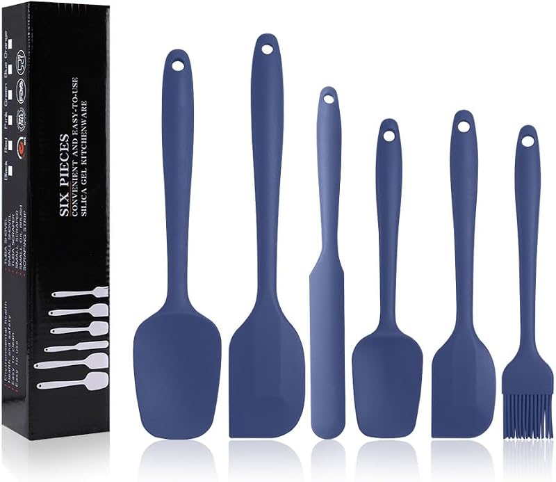 Juego de espátulas de silicona, espátula de cuchara de goma, espátula resistente al calor, diseño de una pieza, espátula sin costuras, raspadores antiadherentes, herramienta para mezclar para hornear (azul oscuro)